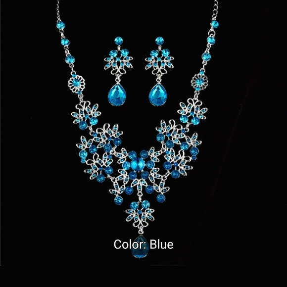 FASHION JEWELRY COLLECTION. STUNNING SET NECKLACE AND EARRINGS DROPS OCEAN COLOR - Picture 3 of 9